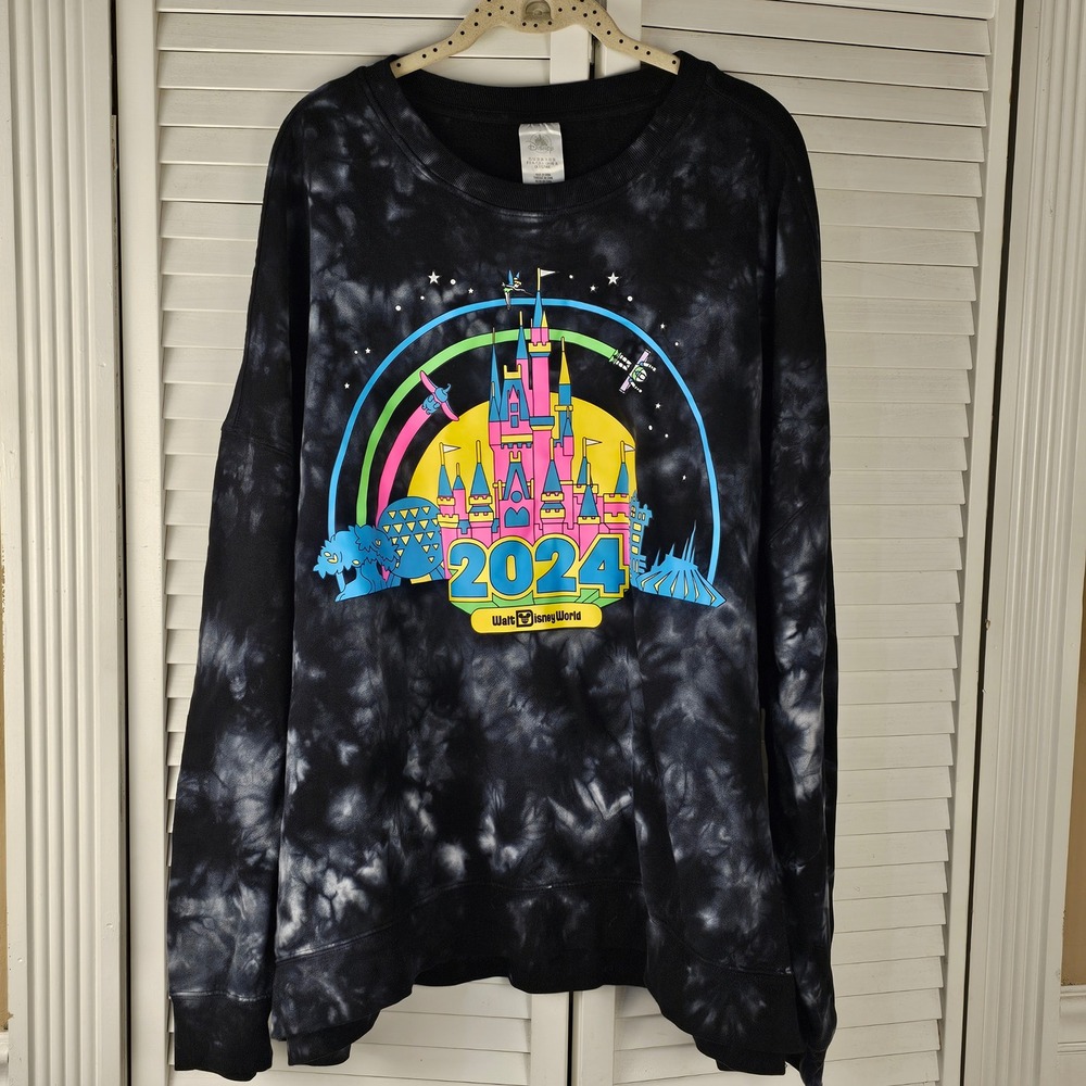 Disney Parks Womens Black Tie Dye Neon Castle Sweatshirt 3X